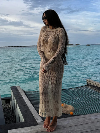 Enchanting Elegance Crochet Skirt Suit - Celestial Couture