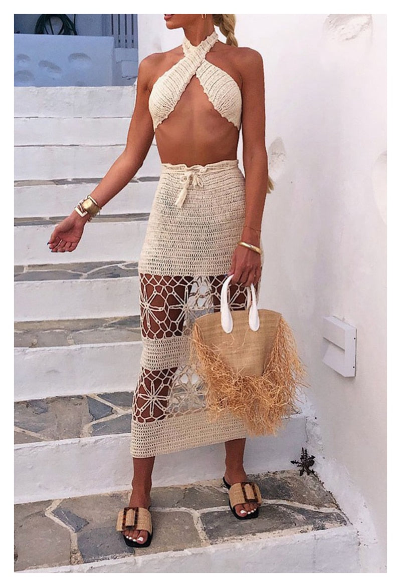 Crochet Crossed Top &amp; skirt set