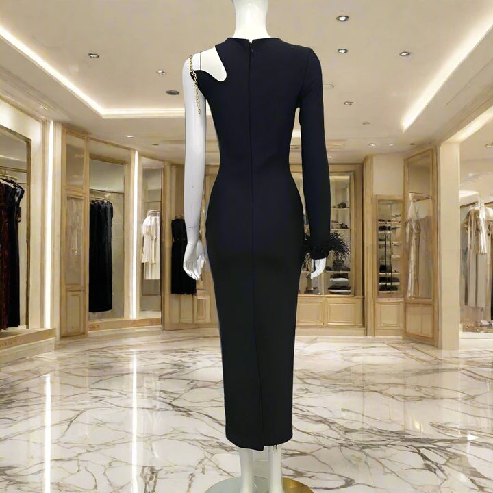 Iconic Elegance V-Neck Bodycon Midi Dress - Celestia Couture
