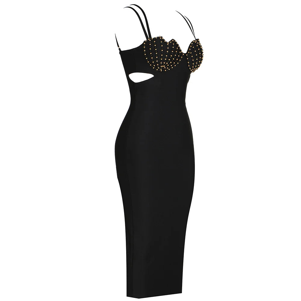 Noir Blanc Sleek V-Neck Bodycon Dress - Celestia Couture