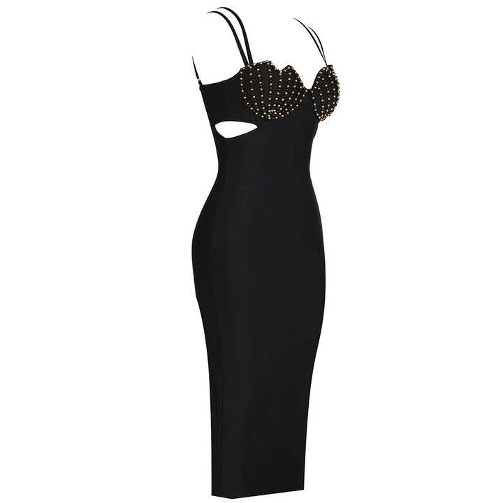Noir Blanc Sleek V-Neck Bodycon Dress - Celestia Couture