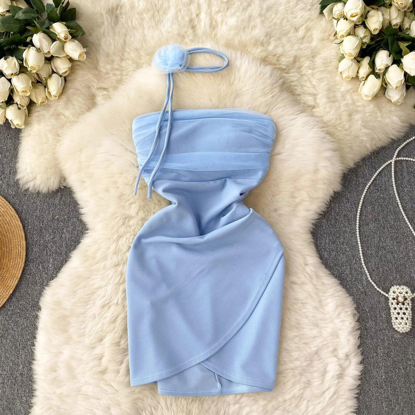 Sexy Strapless Mesh Dress Chic Vintage Evening Party Club Dress Women Chic Slim Ceremonial Hip Wrap Dress - Celestial Couture