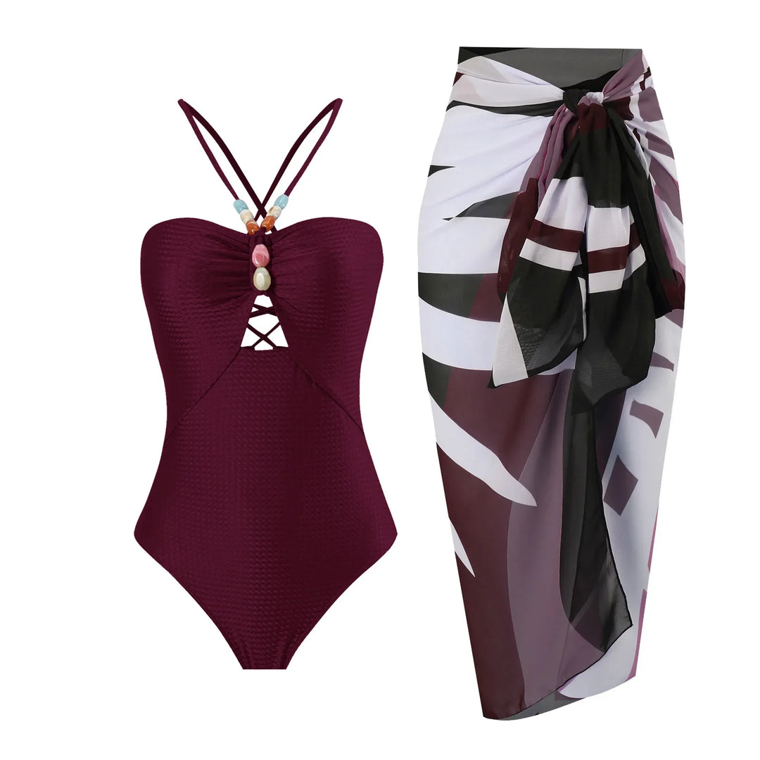 One Piece Retro Swimwear with matching skirt - multiple prints