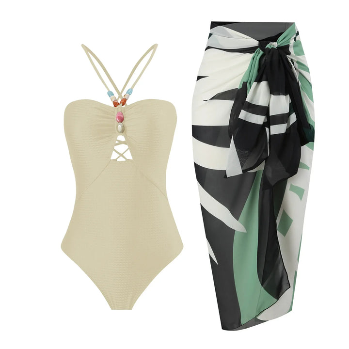 One Piece Retro Swimwear with matching skirt - multiple prints