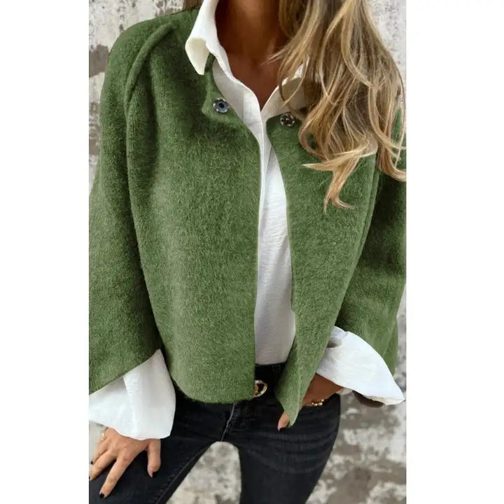 Amalia- Wool cardigan with round neck and long sleeves - Celestia Couture