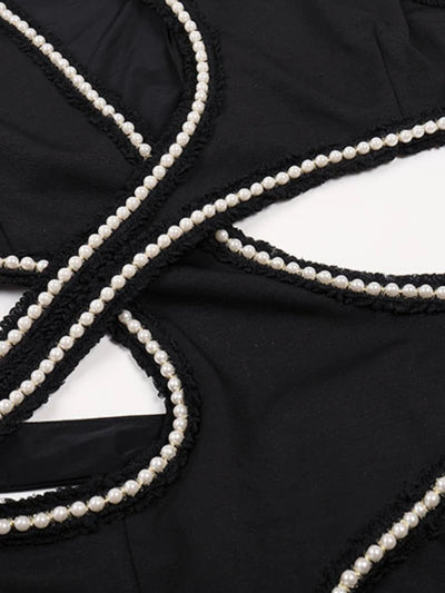 Stella Noir Sexy Sleeveless Cutout Lace Beading Long Dress Women Black Pearl Side Slit Bodycon Dresses Evening - Celestial Couture