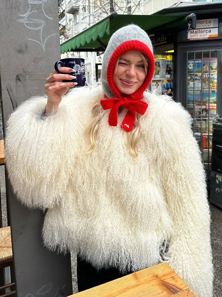 Valentina Fringe Fluffy Faux Fur Jacket