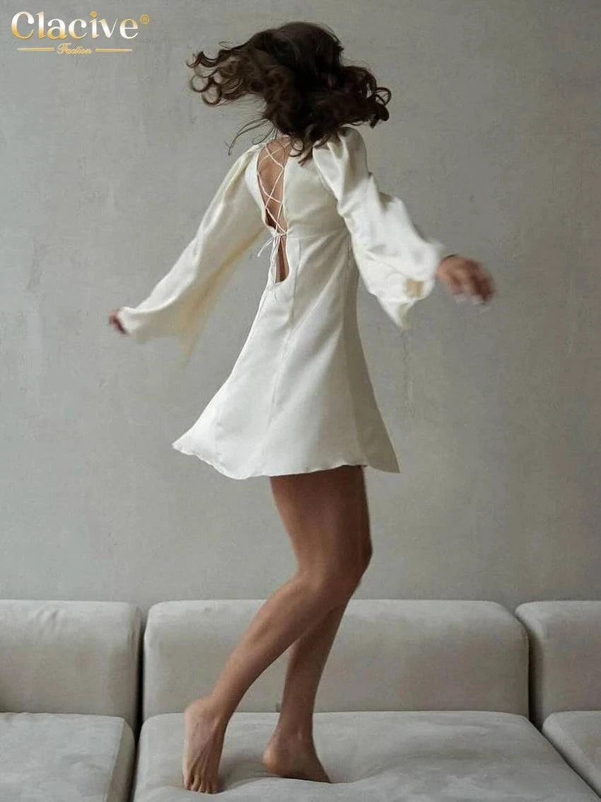 Ivory Silk Satin Mini Dress - Celestia Couture