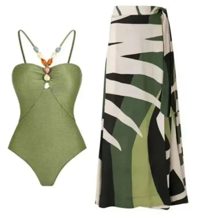 One Piece Retro Swimwear with matching skirt - multiple prints