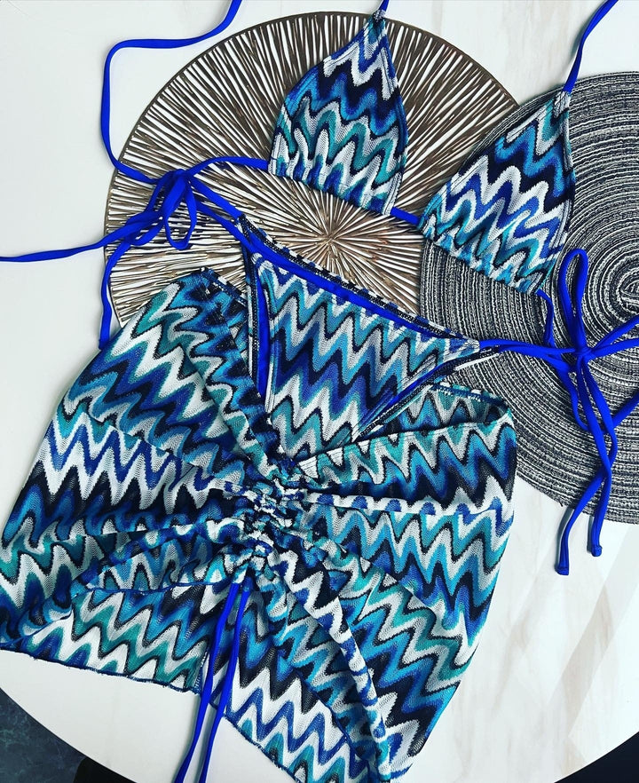 Zigzag 3 Piece boho bikini set - multiple colors available
