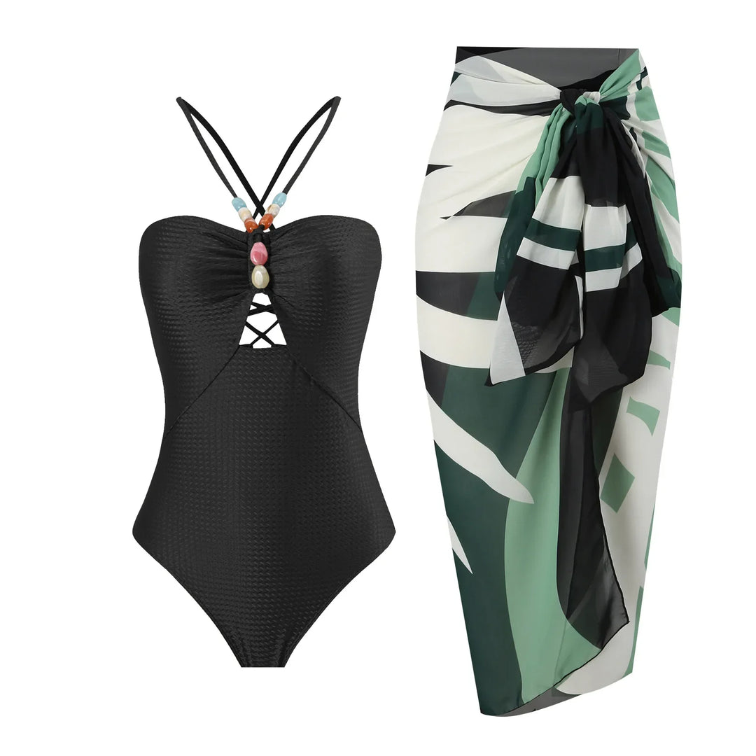 One Piece Retro Swimwear with matching skirt - multiple prints