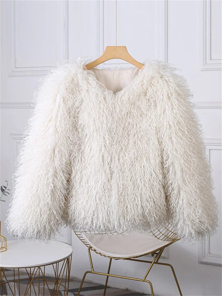 Valentina Fringe Fluffy Faux Fur Jacket