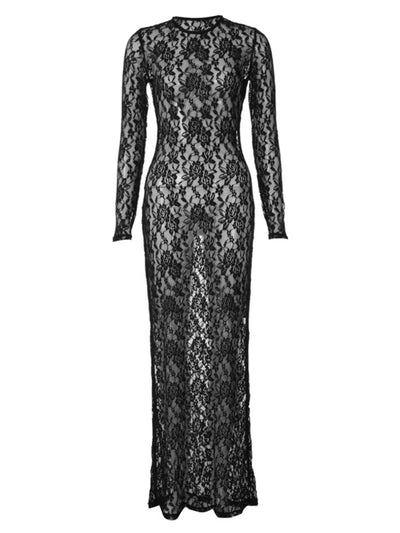 Elegant Lace Long Sleeve Maxi Dress for Women - Fashion O-neck Club Party Sexy See-through Dress, "Isabella" - Celestial Couture