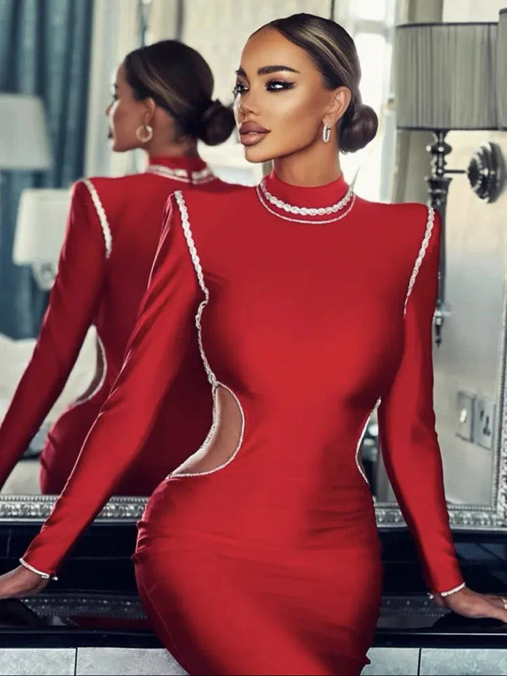 Scarlet Envy Turtleneck Midi Bodycon Dress - Celestia Couture