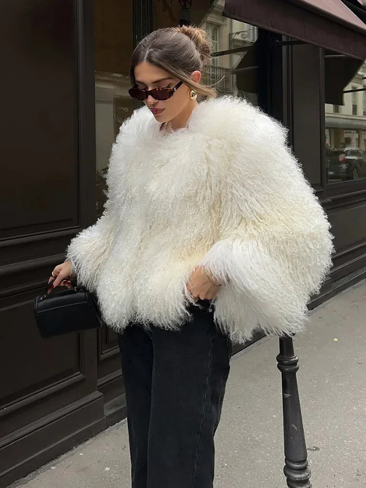 Valentina Fringe Fluffy Faux Fur Jacket