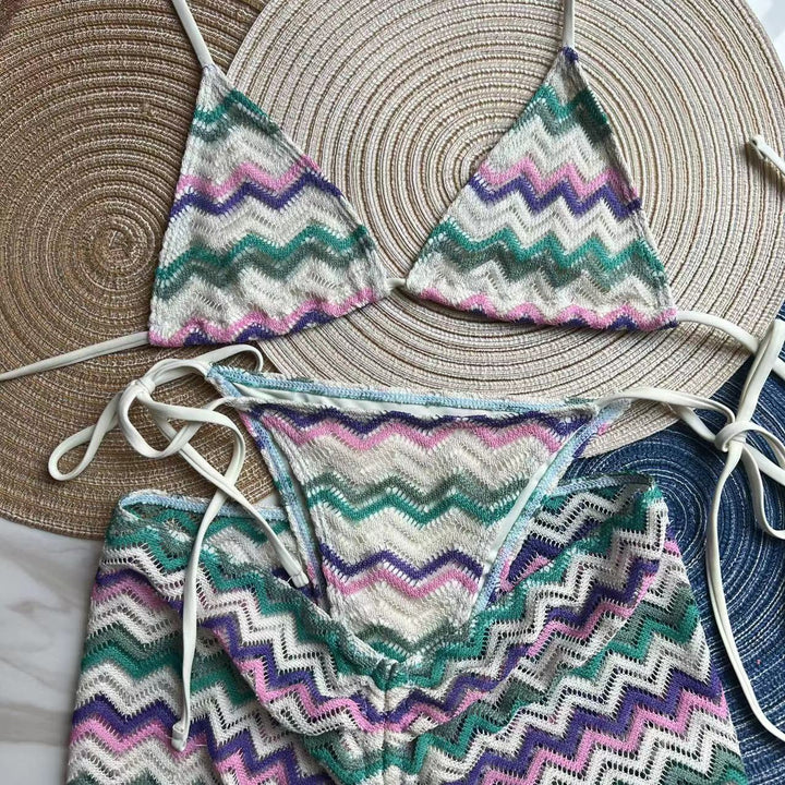 Zigzag 3 Piece boho bikini set - multiple colors available