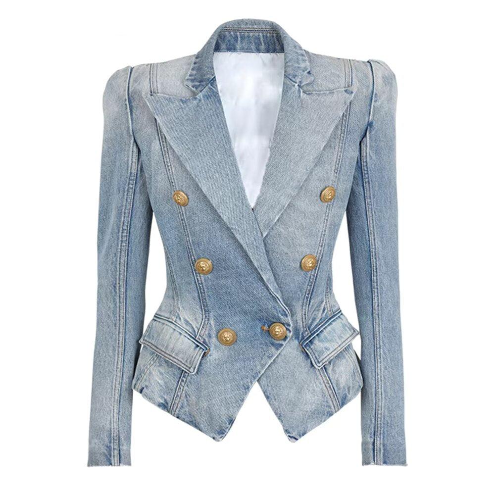 Mona Double Breasted Denim Jeans Short Blazer