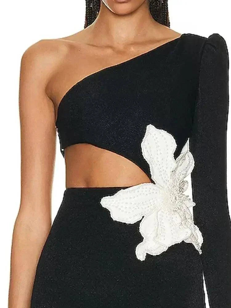 Midnight Blossom Asymmetrical Dress - Celestia Couture
