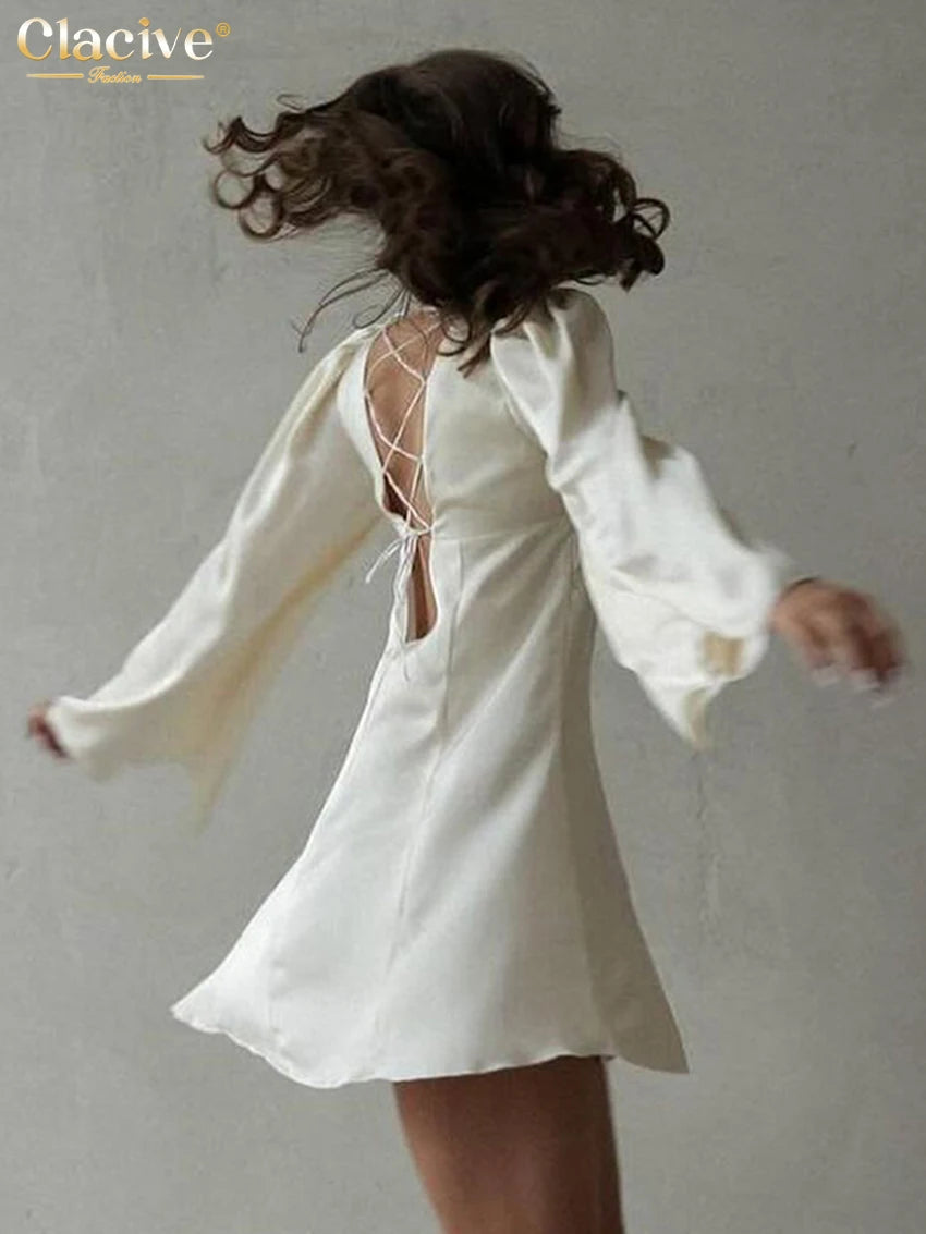 Ivory Silk Satin Mini Dress - Celestia Couture