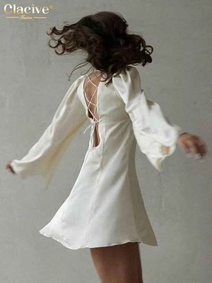 Ivory Silk Satin Mini Dress - Celestia Couture