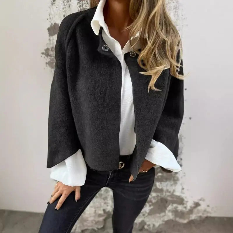 Amalia- Wool cardigan with round neck and long sleeves - Celestia Couture