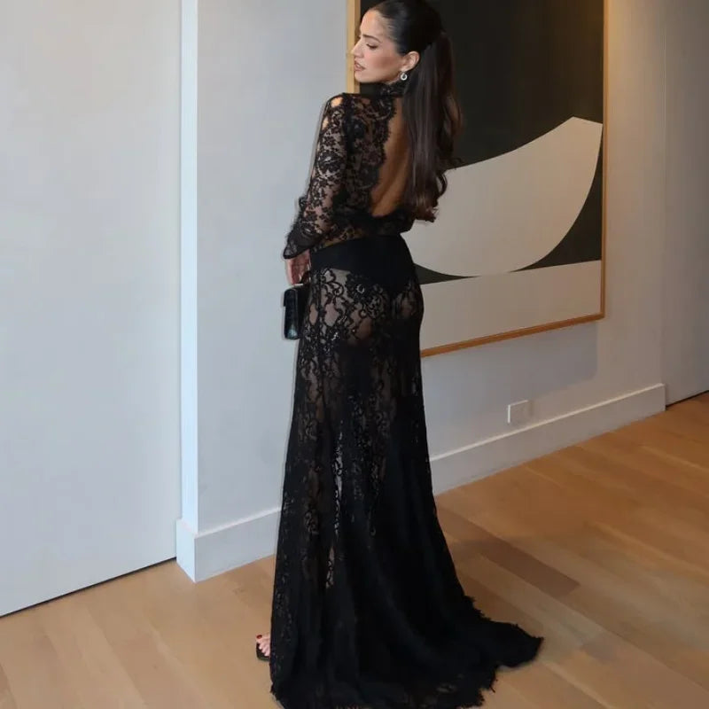 Valentina Black Lace Maxi Dress