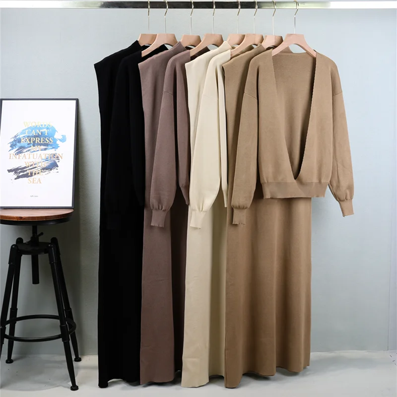 Stylish Knitted Sweater Dress Set - Celestial Couture