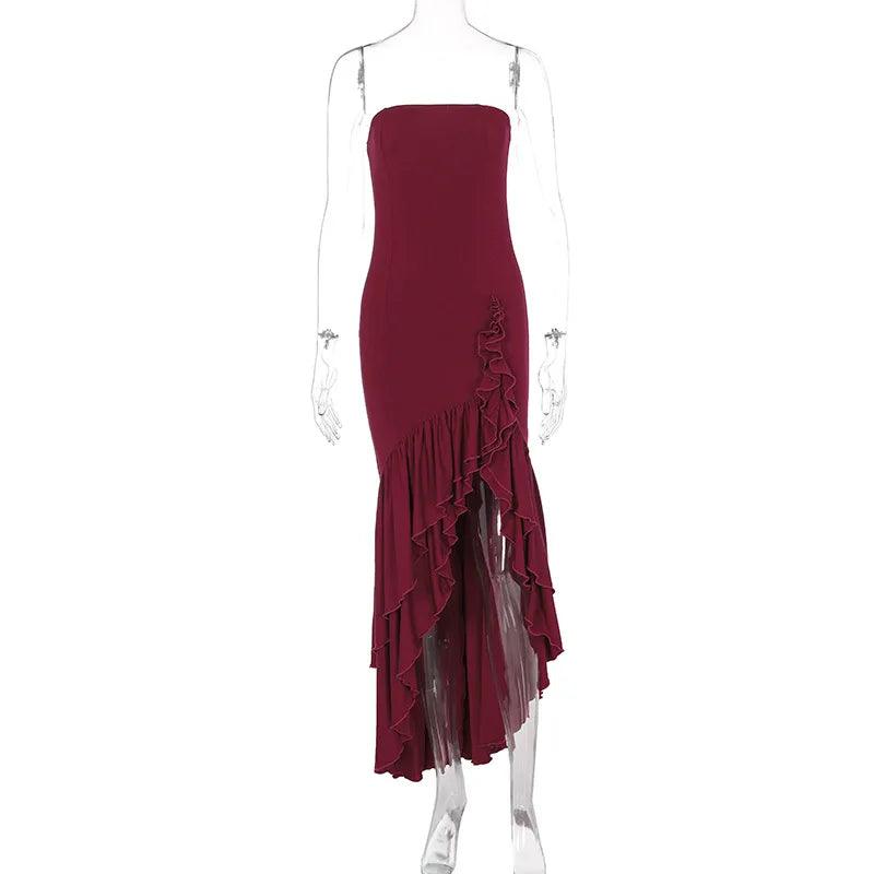 Strapless Ruffle Backless Sexy Dress Women 2024 Elegant Evening Prom Dress Bodycon Maxi Long Summer Dress Vestidos - Celestial Couture
