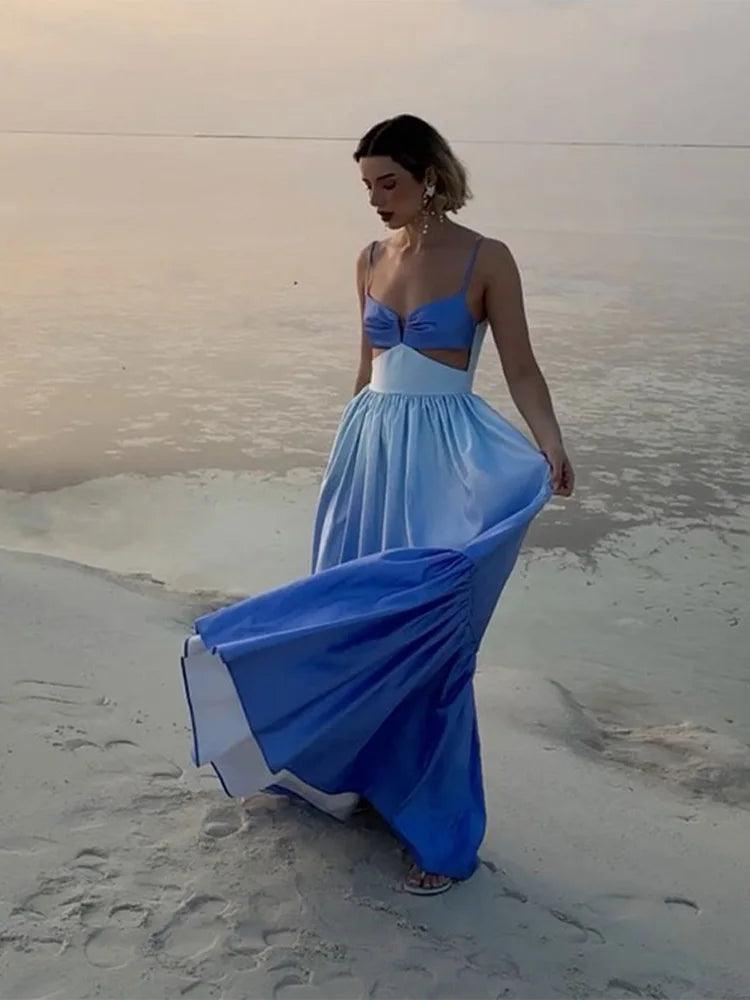 Hollowed Out Pleated Long Dress - Celestia Couture