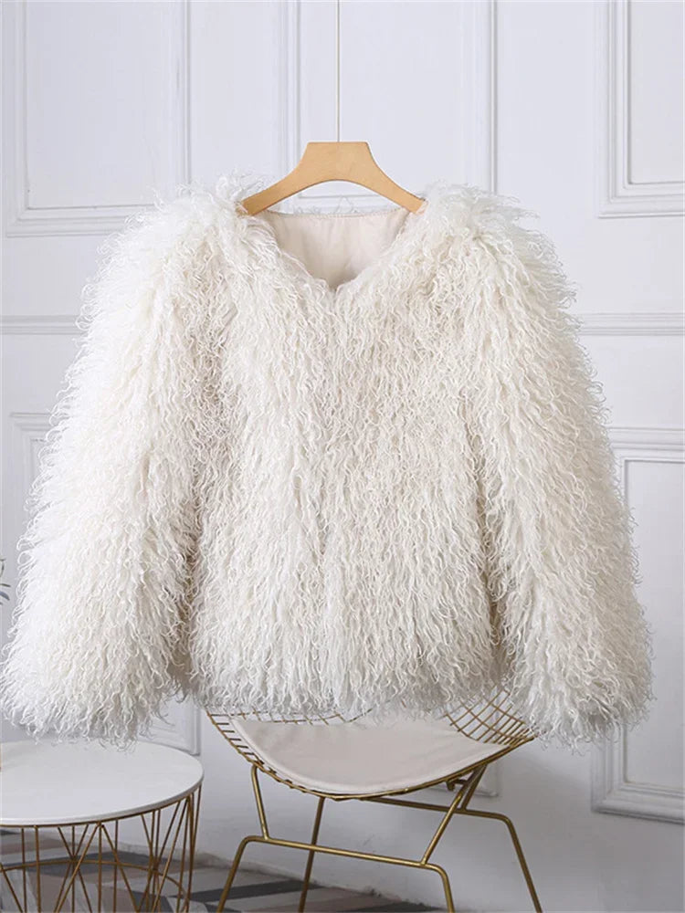 Valentina Fringe Fluffy Faux Fur Jacket