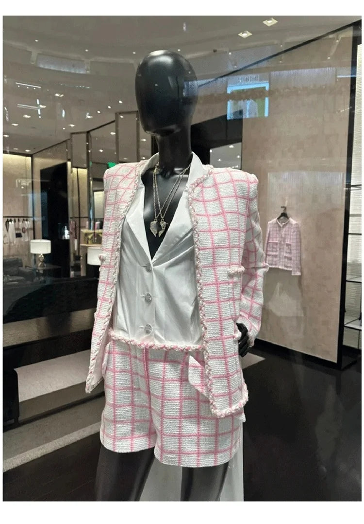Plaid Old Money Shorts Suit - Celestia Couture