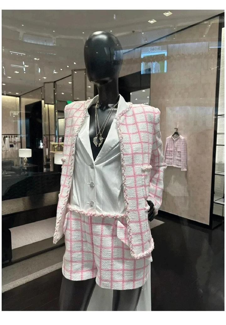 Plaid Old Money Shorts Suit - Celestia Couture