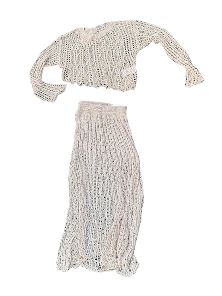 Enchanting Elegance Crochet Skirt Suit - Celestial Couture