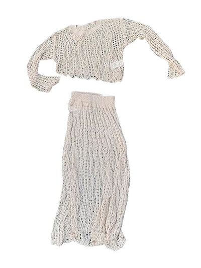 Enchanting Elegance Crochet Skirt Suit - Celestial Couture