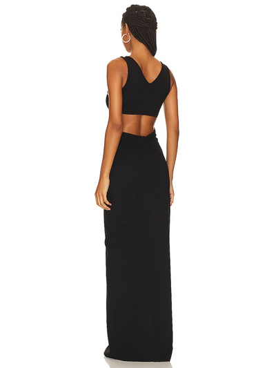 Stella Noir Sexy Sleeveless Cutout Lace Beading Long Dress Women Black Pearl Side Slit Bodycon Dresses Evening - Celestial Couture