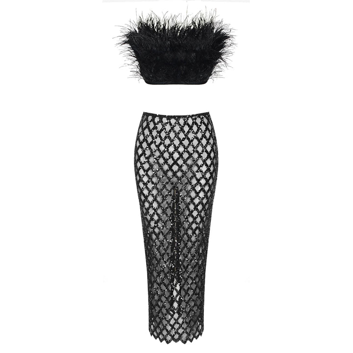 Feathered Elegance Two-Piece Party Set - Celestia Couture