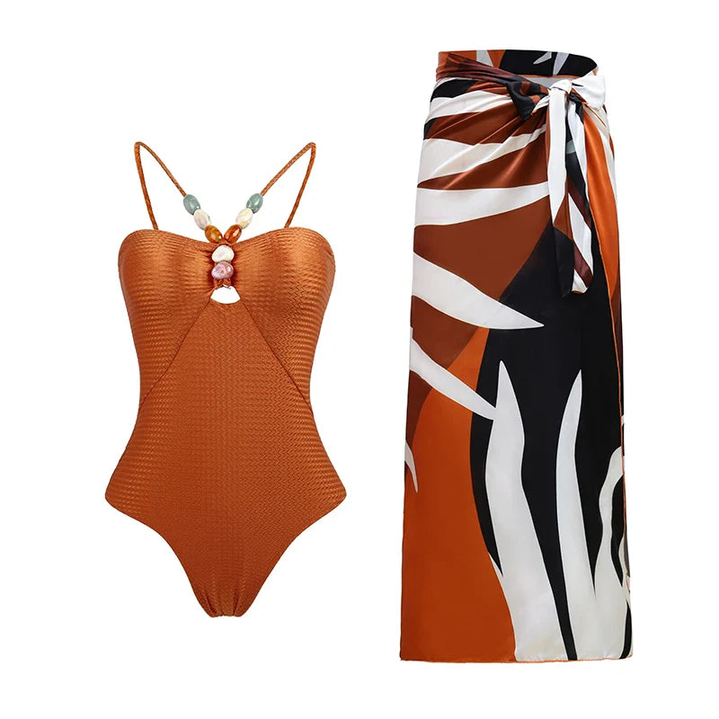 One Piece Retro Swimwear with matching skirt - multiple prints
