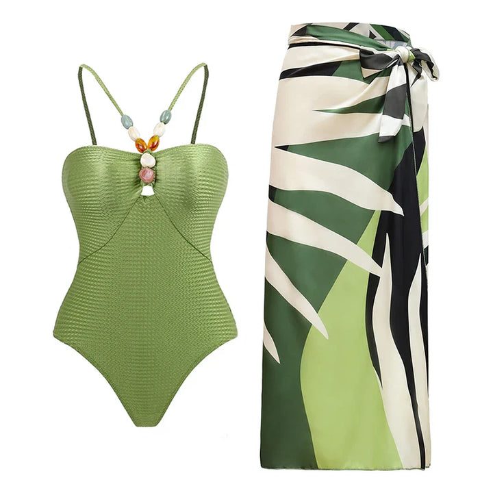 One Piece Retro Swimwear with matching skirt - multiple prints