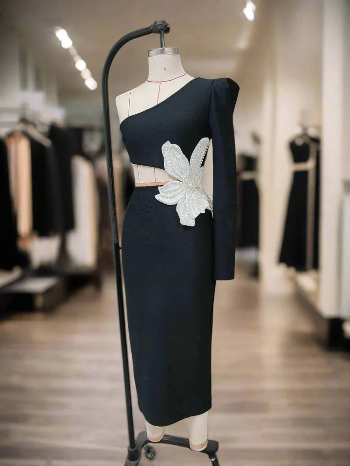 Midnight Blossom Asymmetrical Dress - Celestia Couture