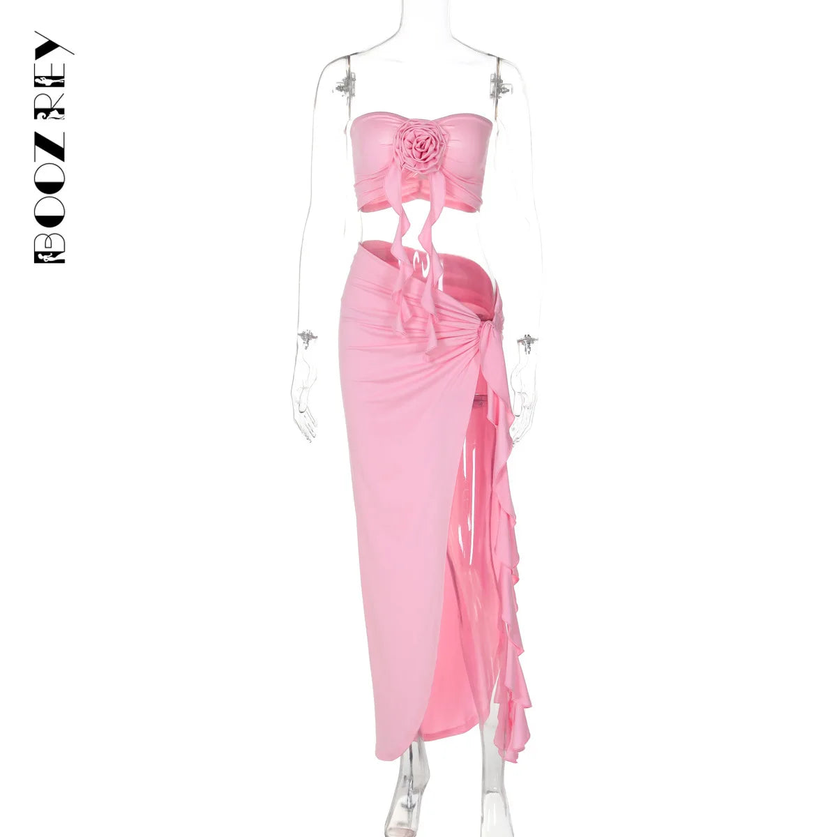 BoozRey Sexy Skirt Two Piece Sets Women Flower Strapless Crop Tops And Midi Skirt Femme Backless Side Slit Sexy Two Piece Sets - Celestial Couture