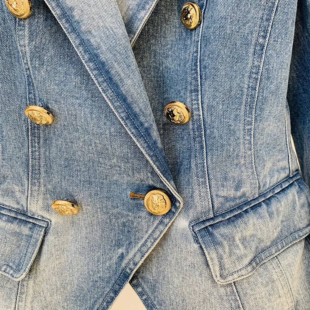 Mona Double Breasted Denim Jeans Short Blazer