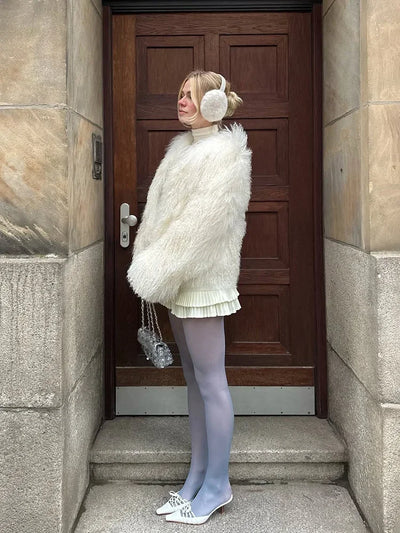 Valentina Fringe Fluffy Faux Fur Jacket