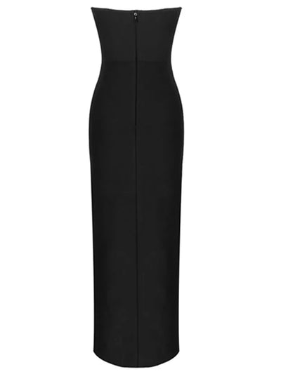 Mia Nightfall Sexy Strapless Backless Split Black Maxi Long Bodycon Bandage Dress Elegant Evening Party Club Dress - Celestial Couture