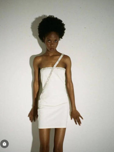 New Arrival Black White Color Women Sexy Off the Shoulder Bodycon Mini Dress Bandage Fashion Nightclub Party Celebrate Dress - Celestial Couture