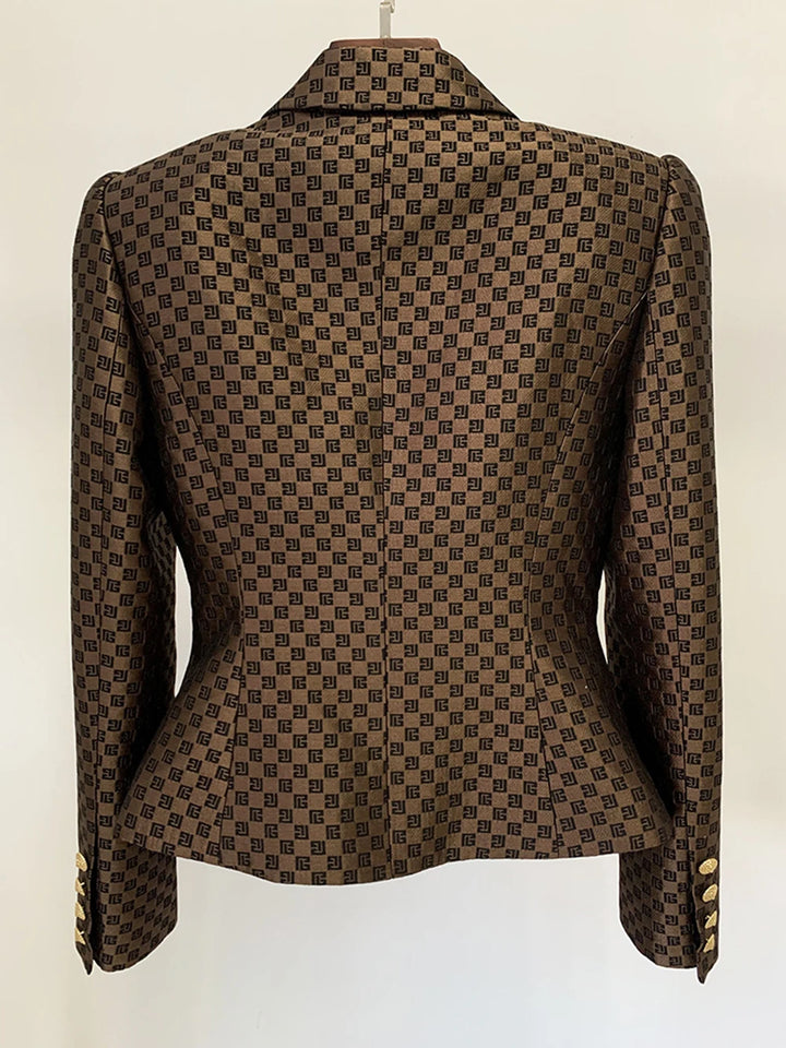 Brown Plaid Print Elegant Blazer Women - Celestia Couture