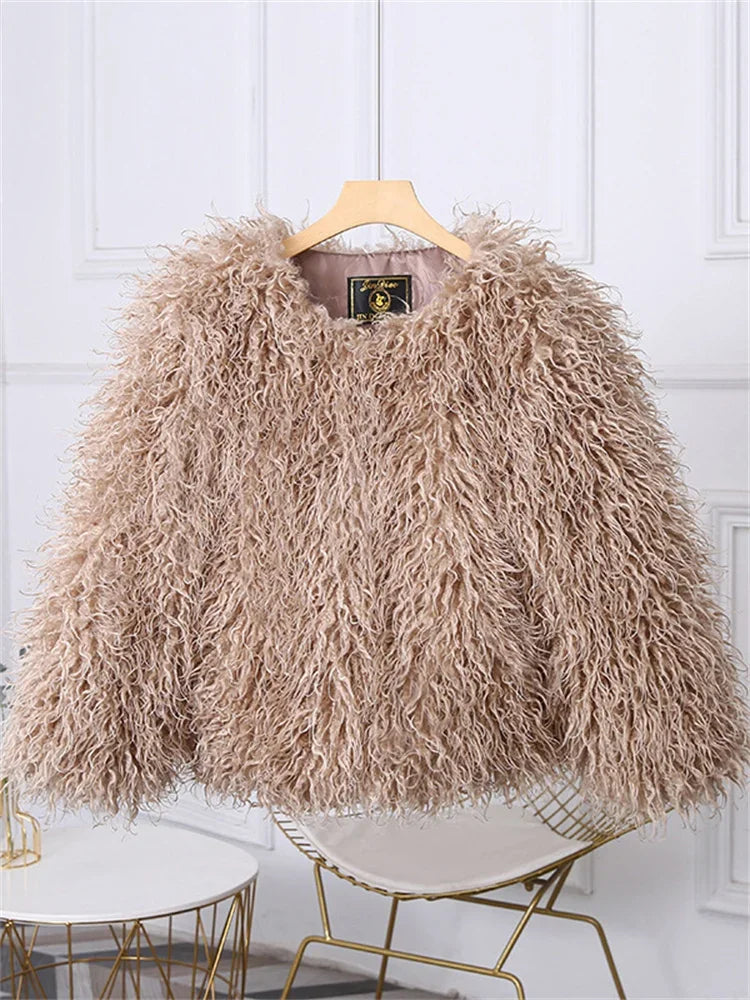 Valentina Fringe Fluffy Faux Fur Jacket