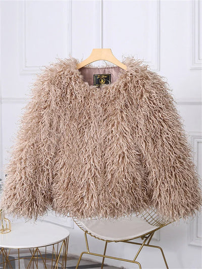 Valentina Fringe Fluffy Faux Fur Jacket