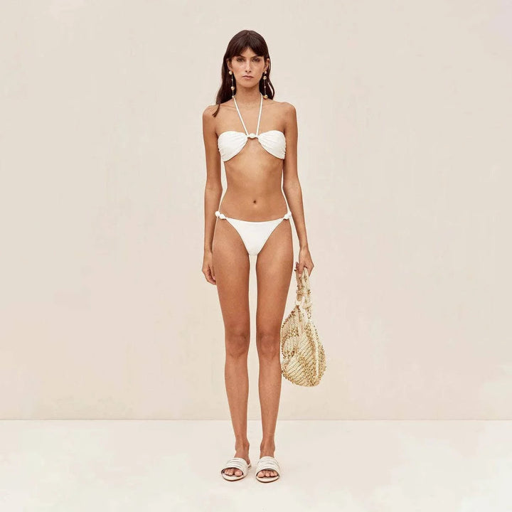 Halter Solid Color Bikini and Crochet Dress Two Piece Outfit - Celestia Couture