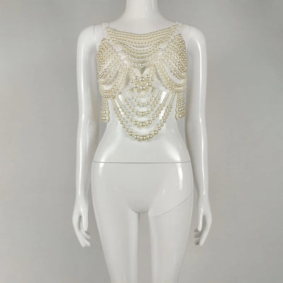 Sleeveless Full Pearl Beading Top - Celestial Couture