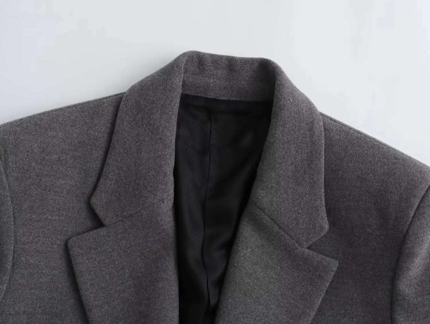 LARA Elegant Solid Gray Wool Blazer